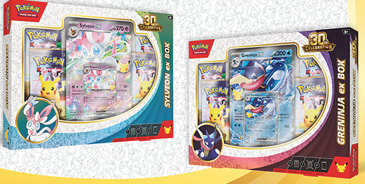 Pokémon TCG 30th Celebration Sylveon ex Box and Greninja ex Box, factory sealed