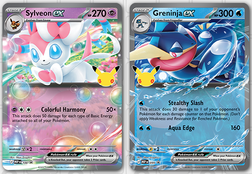 Sylveon ex and Greninja ex promo cards included in the 30th Celebration ex Boxes