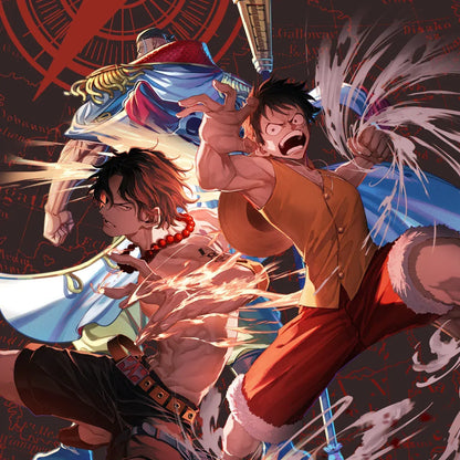 One Piece Card Game OP-16 The Time of Battle set artwork featuring Luffy and Ace
